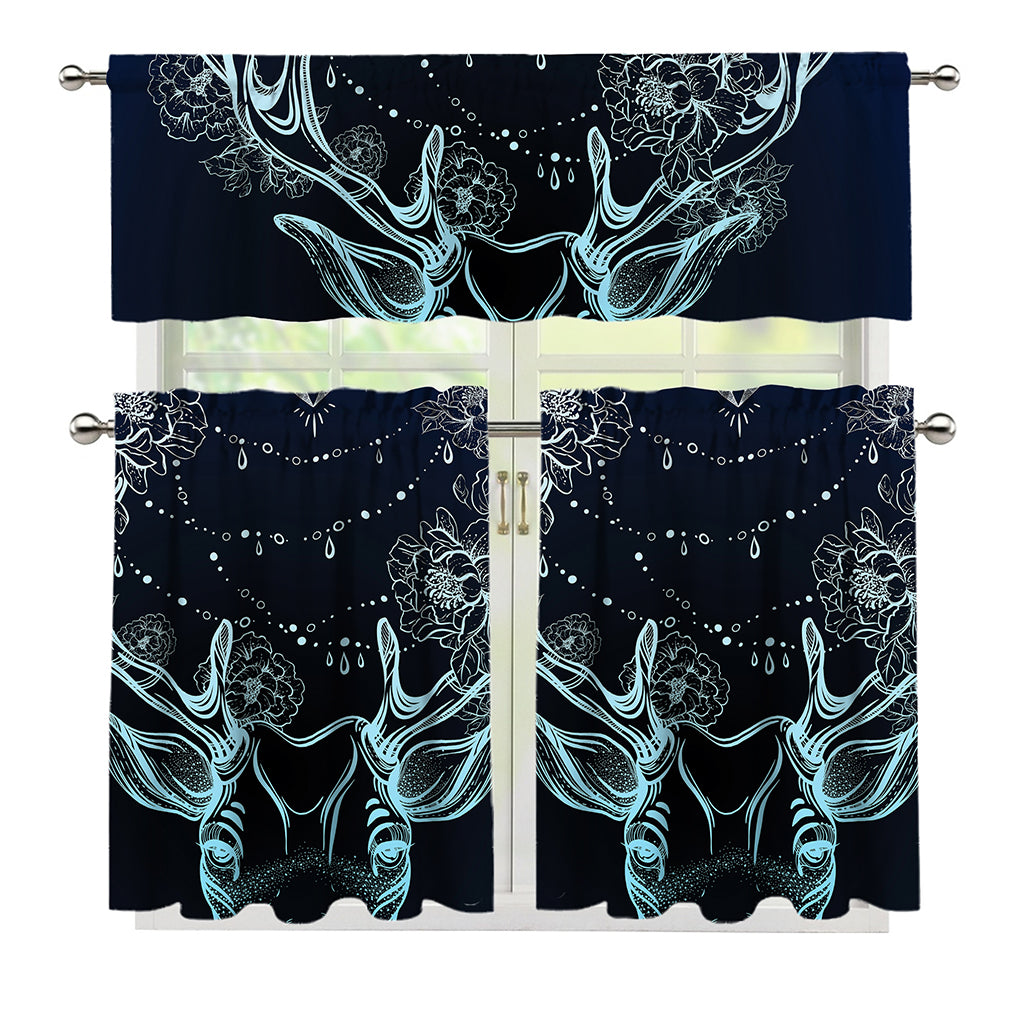 Bohemian Spiritual Deer Print 3 Piece Kitchen Curtains