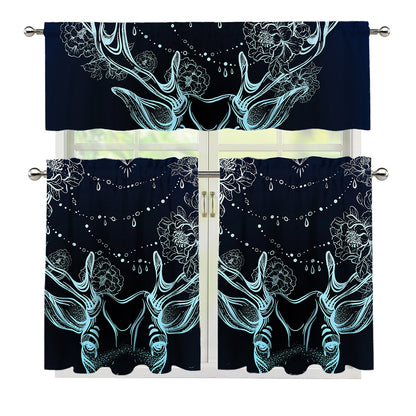 Bohemian Spiritual Deer Print 3 Piece Kitchen Curtains