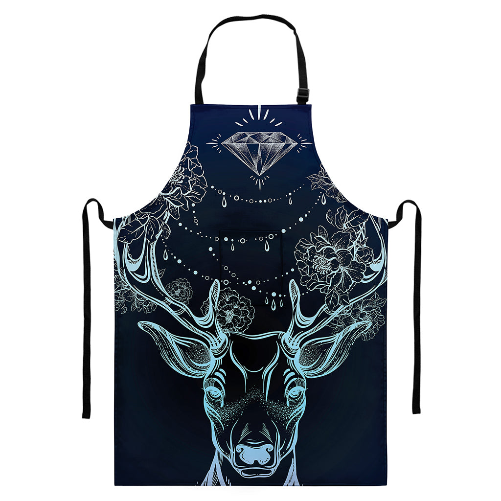 Bohemian Spiritual Deer Print Bib Apron With Pocket
