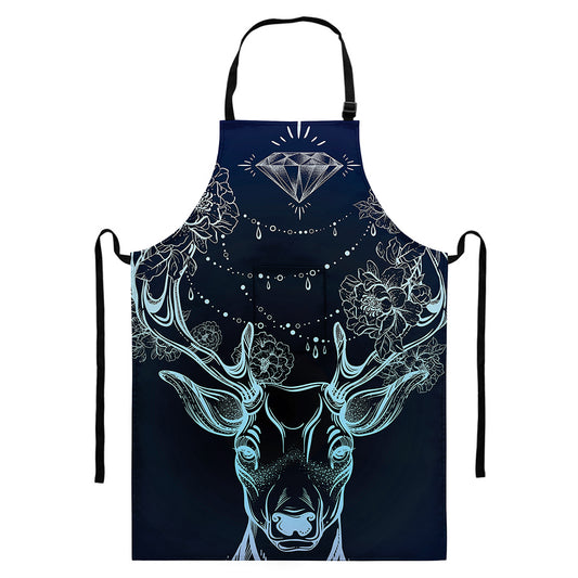 Bohemian Spiritual Deer Print Bib Apron With Pocket