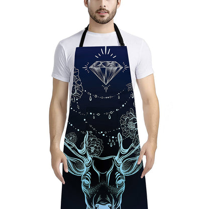 Bohemian Spiritual Deer Print Bib Apron With Pocket
