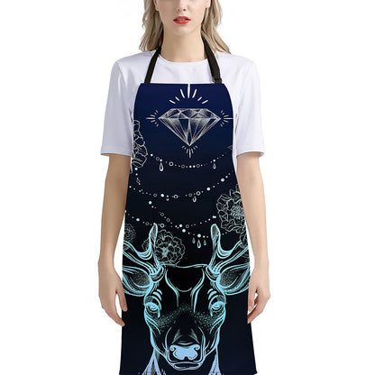 Bohemian Spiritual Deer Print Bib Apron With Pocket