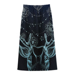 Bohemian Spiritual Deer Print Cotton Front Slit Maxi Skirt