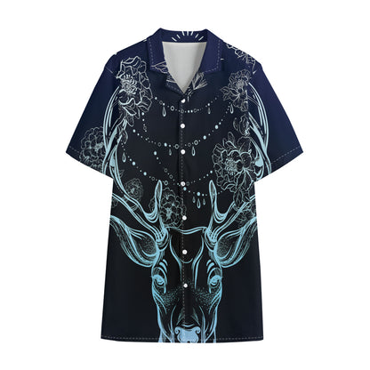 Bohemian Spiritual Deer Print Cotton Hawaiian Shirt