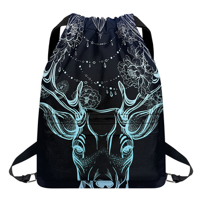Bohemian Spiritual Deer Print Drawstring Backpack