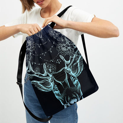 Bohemian Spiritual Deer Print Drawstring Backpack