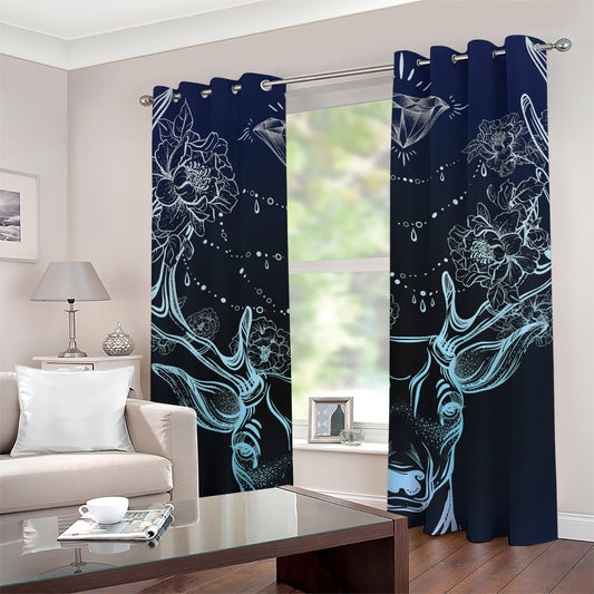 Bohemian Spiritual Deer Print Grommet Curtains