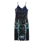 Bohemian Spiritual Deer Print Jersey Midi Cami Dress