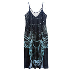 Bohemian Spiritual Deer Print Jersey Midi Cami Dress