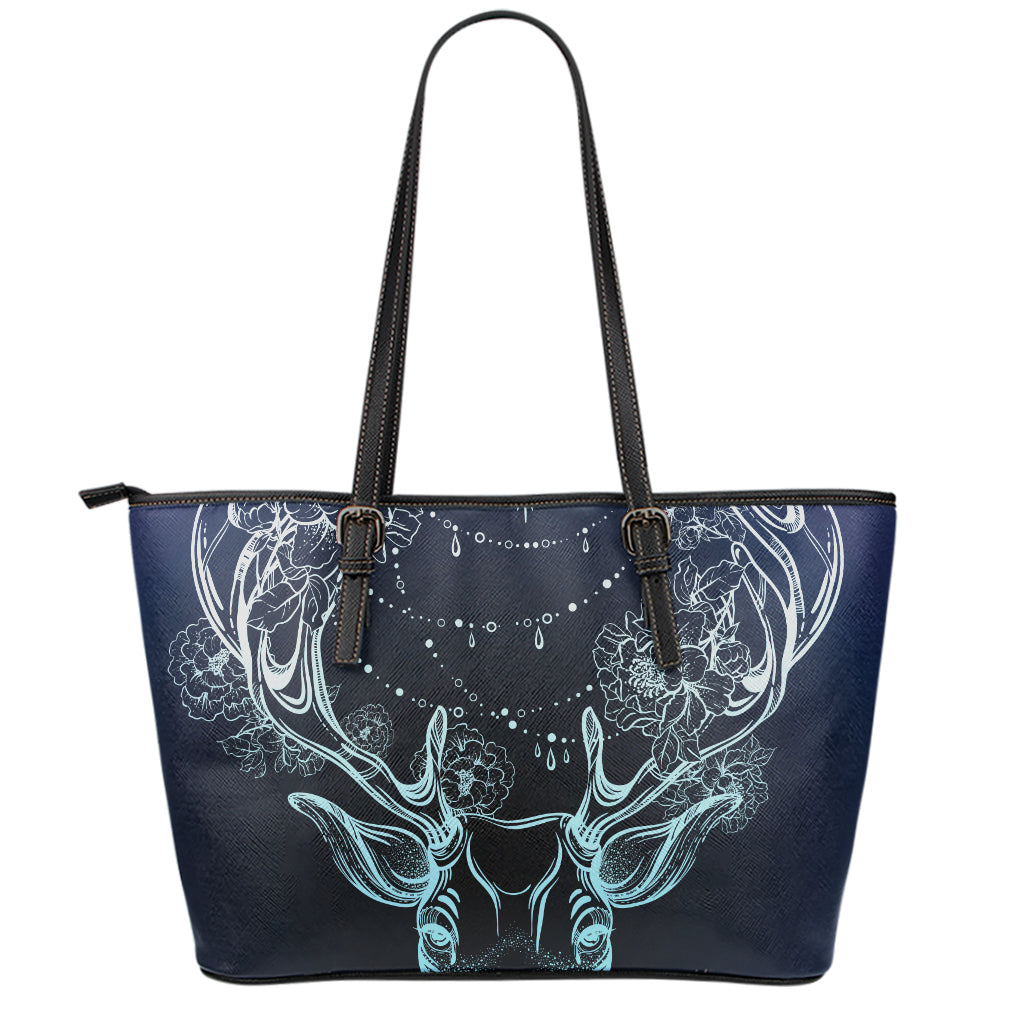 Bohemian Spiritual Deer Print Leather Tote Bag