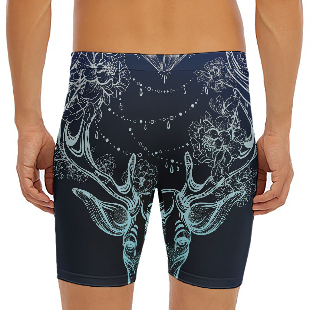 Bohemian Spiritual Deer Print Men's Long Boxer Briefs