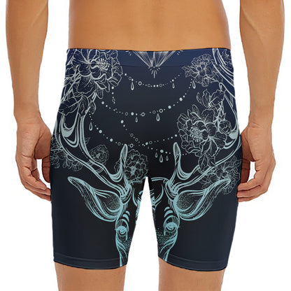 Bohemian Spiritual Deer Print Men's Long Boxer Briefs