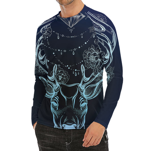 Bohemian Spiritual Deer Print Men's Long Sleeve Rash Guard