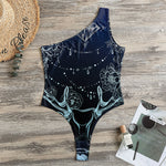 Bohemian Spiritual Deer Print One Shoulder Bodysuit
