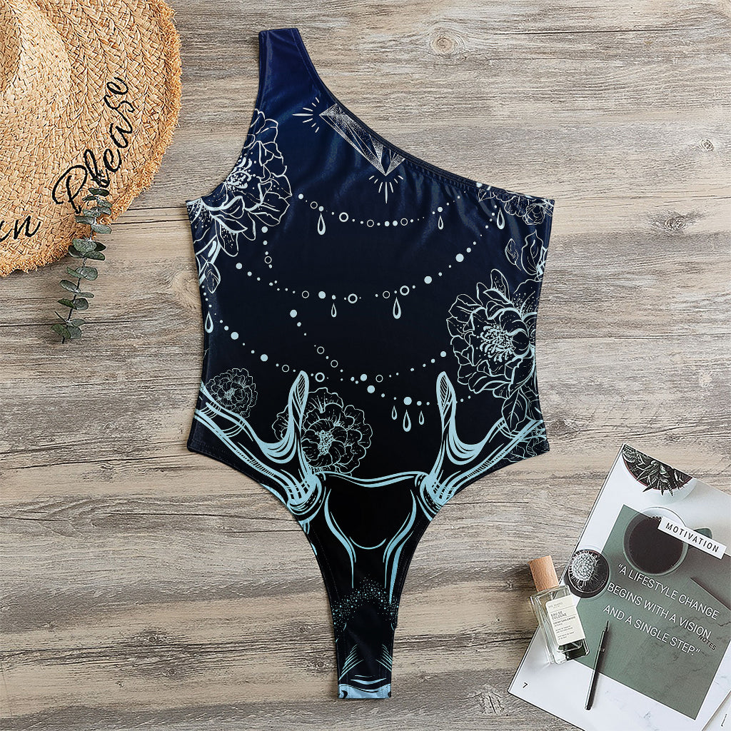 Bohemian Spiritual Deer Print One Shoulder Bodysuit