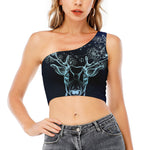 Bohemian Spiritual Deer Print One Shoulder Crop Top