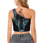 Bohemian Spiritual Deer Print One Shoulder Crop Top