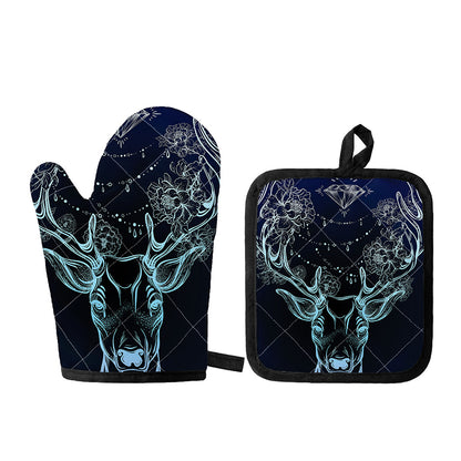 Bohemian Spiritual Deer Print Oven Mitt And Pot Holder Set
