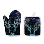 Bohemian Spiritual Deer Print Oven Mitt And Pot Holder Set