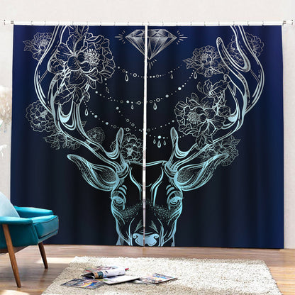 Bohemian Spiritual Deer Print Pencil Pleat Curtains