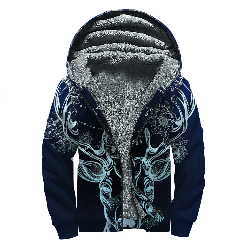 Bohemian Spiritual Deer Print Sherpa Lined Zip Up Hoodie
