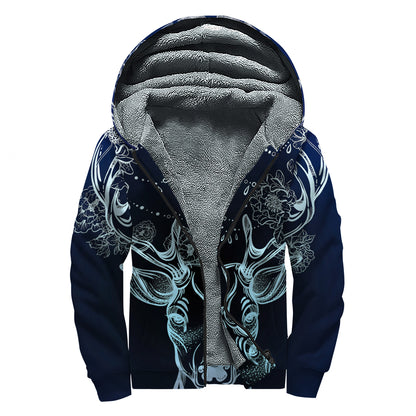 Bohemian Spiritual Deer Print Sherpa Lined Zip Up Hoodie