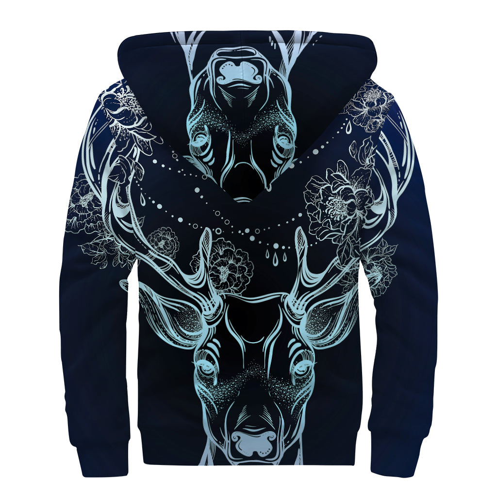 Bohemian Spiritual Deer Print Sherpa Lined Zip Up Hoodie