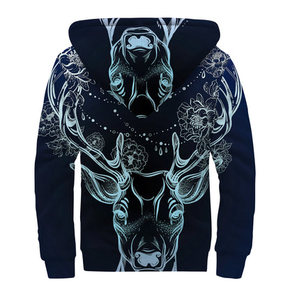 Bohemian Spiritual Deer Print Sherpa Lined Zip Up Hoodie
