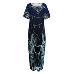 Bohemian Spiritual Deer Print Short Sleeve Long Nightdress