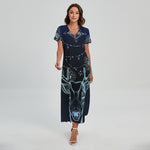 Bohemian Spiritual Deer Print Short Sleeve Maxi Dress