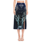 Bohemian Spiritual Deer Print Side Slit Midi Skirt