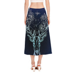 Bohemian Spiritual Deer Print Side Slit Midi Skirt