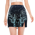Bohemian Spiritual Deer Print Side Slit Mini Skirt