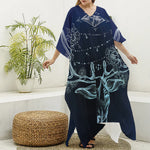 Bohemian Spiritual Deer Print Silk V-Neck Kaftan Dress