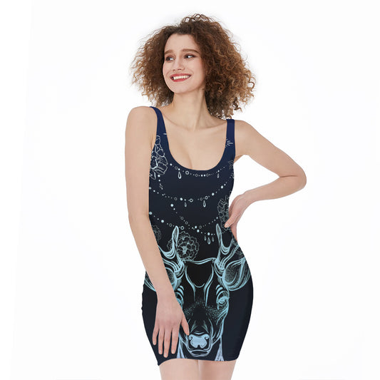 Bohemian Spiritual Deer Print Sleeveless Bodycon Dress
