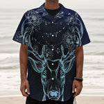 Bohemian Spiritual Deer Print Textured Short Sleeve Shirt