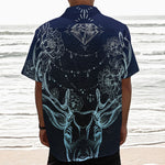 Bohemian Spiritual Deer Print Textured Short Sleeve Shirt
