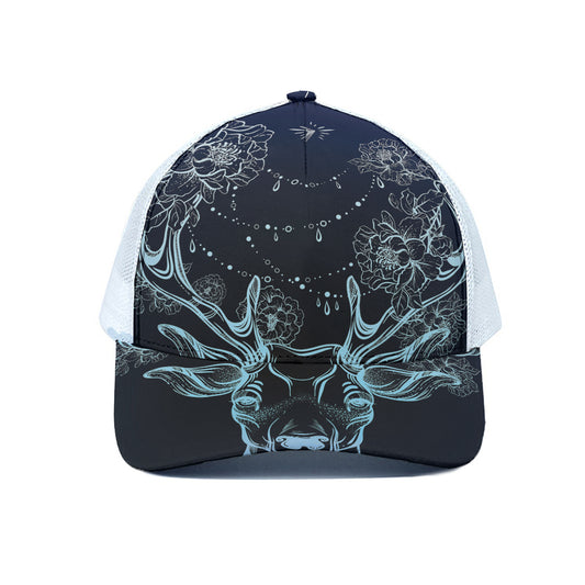 Bohemian Spiritual Deer Print White Mesh Trucker Cap