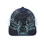 Bohemian Spiritual Deer Print White Mesh Trucker Cap