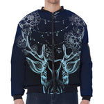 Bohemian Spiritual Deer Print Zip Sleeve Bomber Jacket