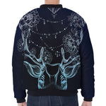 Bohemian Spiritual Deer Print Zip Sleeve Bomber Jacket