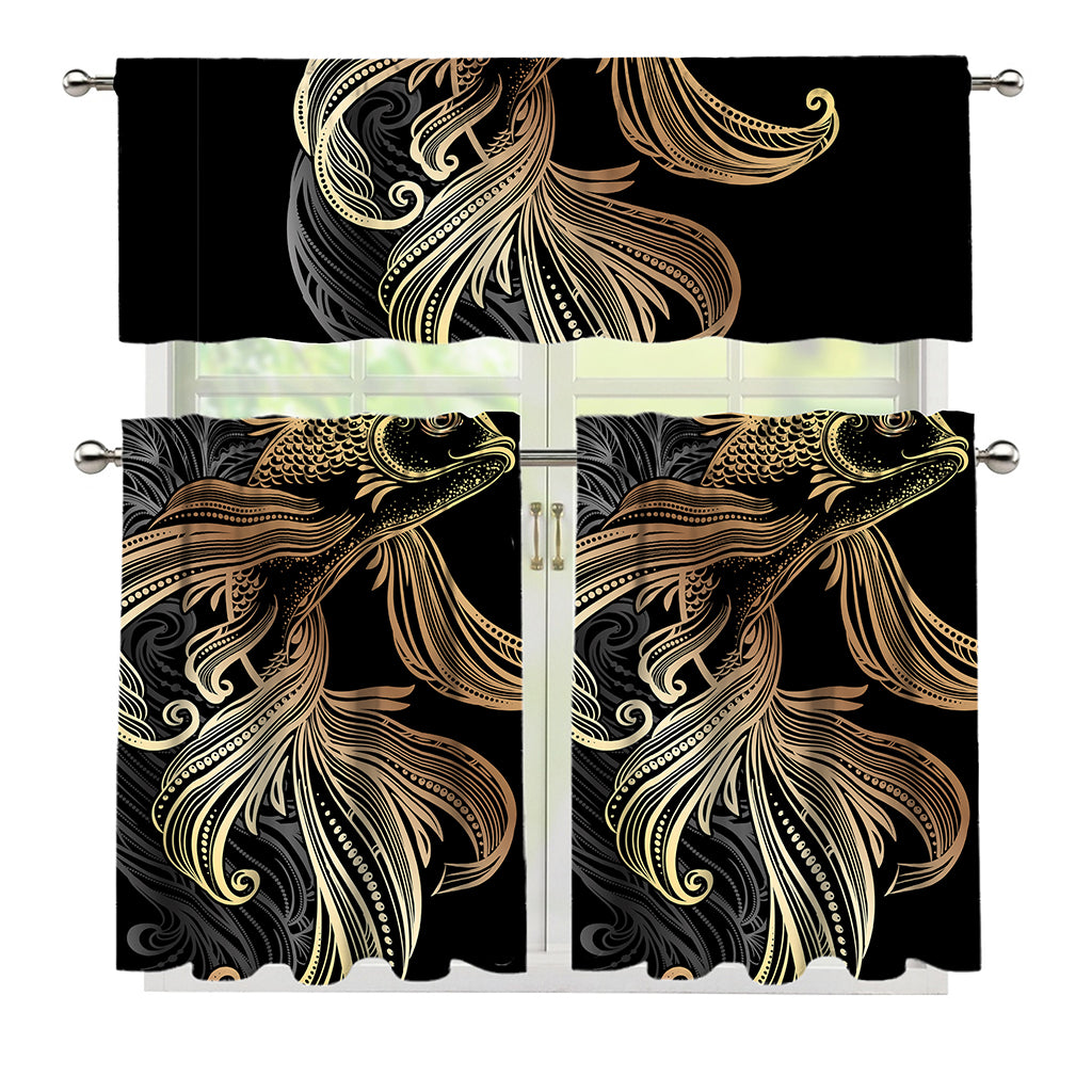 Bohemian Spiritual Fish Print 3 Piece Kitchen Curtains