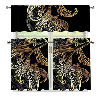 Bohemian Spiritual Fish Print 3 Piece Kitchen Curtains