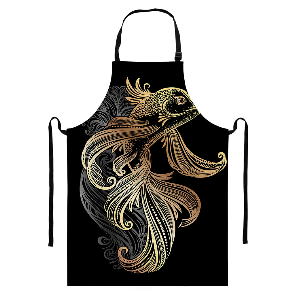 Bohemian Spiritual Fish Print Bib Apron With Pocket