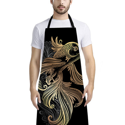 Bohemian Spiritual Fish Print Bib Apron With Pocket