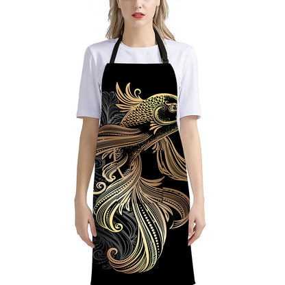 Bohemian Spiritual Fish Print Bib Apron With Pocket