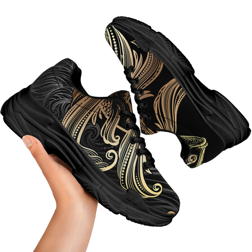 Bohemian Spiritual Fish Print Black Chunky Shoes