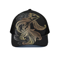 Bohemian Spiritual Fish Print Black Mesh Trucker Hat