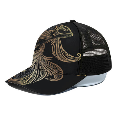 Bohemian Spiritual Fish Print Black Mesh Trucker Cap