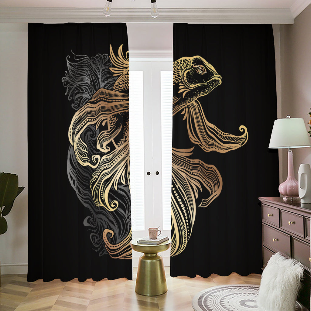 Bohemian Spiritual Fish Print Blackout Pencil Pleat Curtains